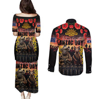 Australia ANZAC Day Couples Matching Puletasi and Long Sleeve Button Shirt Kangaroo and Koala Soldier - Forever in My Thoughts LT03 - Polynesian Pride