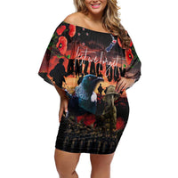 New Zealand ANZAC Day Family Matching Off Shoulder Short Dress and Hawaiian Shirt Tui Bird and Kiwi Bird Soldier - Forever in My Thoughts