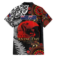 Australia and New Zealand ANZAC Day Family Matching Short Sleeve Bodycon Dress and Hawaiian Shirt Aboriginal and Maori Art Pattern - Gallipoli Lest We Forget