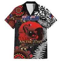 Australia and New Zealand ANZAC Day Family Matching Summer Maxi Dress and Hawaiian Shirt Aboriginal and Maori Art Pattern - Gallipoli Lest We Forget LT03 Dad's Shirt - Short Sleeve Black - Polynesian Pride