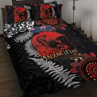 Australia and New Zealand ANZAC Day Quilt Bed Set Aboriginal and Maori Art Pattern - Gallipoli Lest We Forget LT03 Black - Polynesian Pride