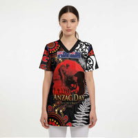 Australia and New Zealand ANZAC Day Scrub Top Aboriginal and Maori Art Pattern - Gallipoli Lest We Forget - Polynesian Pride