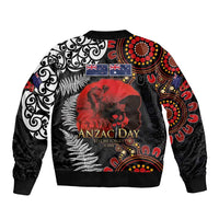 Australia and New Zealand ANZAC Day Sleeve Zip Bomber Jacket Aboriginal and Maori Art Pattern - Gallipoli Lest We Forget