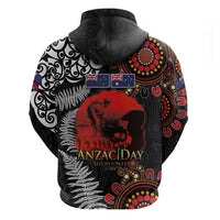 Australia and New Zealand ANZAC Day Zip Hoodie Aboriginal and Maori Art Pattern - Gallipoli Lest We Forget