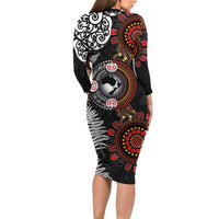 Australia and New Zealand Together Long Sleeve Bodycon Dress Aboriginal and Maori Art Tattoo