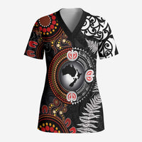 Australia and New Zealand Together Scrub Top Aboriginal and Maori Art Tattoo - Polynesian Pride