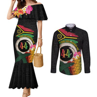 Vanuatu Selebretem 44th Indipendens Dei Couples Matching Mermaid Dress and Long Sleeve Button Shirt Sand Drawing Turtle Melanesian Vibes LT03 Black - Polynesian Pride