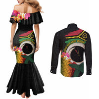 Vanuatu Selebretem 44th Indipendens Dei Couples Matching Mermaid Dress and Long Sleeve Button Shirt Sand Drawing Turtle Melanesian Vibes LT03 - Polynesian Pride