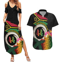Vanuatu Selebretem 44th Indipendens Dei Couples Matching Summer Maxi Dress and Hawaiian Shirt Sand Drawing Turtle Melanesian Vibes LT03 Black - Polynesian Pride