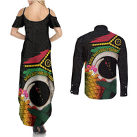 Vanuatu Selebretem 44th Indipendens Dei Couples Matching Summer Maxi Dress and Long Sleeve Button Shirt Sand Drawing Turtle Melanesian Vibes LT03 - Polynesian Pride