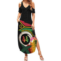Vanuatu Selebretem 44th Indipendens Dei Summer Maxi Dress Sand Drawing Turtle Melanesian Vibes LT03 Women Black - Polynesian Pride