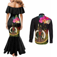 Vanuatu Ni-Van Couples Matching Mermaid Dress and Long Sleeve Button Shirt Coat of Arms Sand Drawing LT03 - Polynesian Pride