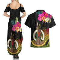 Vanuatu Ni-Van Couples Matching Summer Maxi Dress and Hawaiian Shirt Coat of Arms Sand Drawing LT03 - Polynesian Pride