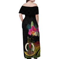 Vanuatu Ni-Van Family Matching Off Shoulder Maxi Dress and Hawaiian Shirt Coat of Arms Sand Drawing