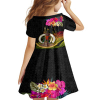 Vanuatu Ni-Van Family Matching Short Sleeve Bodycon Dress and Hawaiian Shirt Coat of Arms Sand Drawing