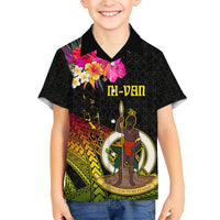 Vanuatu Ni-Van Family Matching Short Sleeve Bodycon Dress and Hawaiian Shirt Coat of Arms Sand Drawing