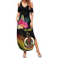 Vanuatu Ni-Van Summer Maxi Dress Coat of Arms Sand Drawing LT03 Women Black - Polynesian Pride