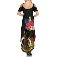 Vanuatu Ni-Van Summer Maxi Dress Coat of Arms Sand Drawing LT03 - Polynesian Pride