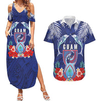 Guam Liberation Day Couples Matching Summer Maxi Dress and Hawaiian Shirt The Tribal Latte Stone and Dolphins with Hibiscus Chamorro Culture