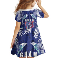 Guam Liberation Day Family Matching Off Shoulder Short Dress and Hawaiian Shirt The Tribal Latte Stone and Dolphins with Hibiscus Chamorro Culture