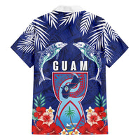 Guam Liberation Day Family Matching Off Shoulder Short Dress and Hawaiian Shirt The Tribal Latte Stone and Dolphins with Hibiscus Chamorro Culture