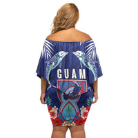 Guam Liberation Day Family Matching Off Shoulder Short Dress and Hawaiian Shirt The Tribal Latte Stone and Dolphins with Hibiscus Chamorro Culture