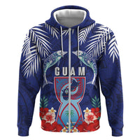 Guam Liberation Day Zip Hoodie The Tribal Latte Stone and Dolphins with Hibiscus Chamorro Culture