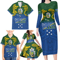 Solomon Islands Family Matching Long Sleeve Bodycon Dress and Hawaiian Shirt The Guardians-Tribal Crocodile and Shark Melanesian Tattoo