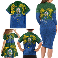 Solomon Islands Family Matching Long Sleeve Bodycon Dress and Hawaiian Shirt The Guardians-Tribal Crocodile and Shark Melanesian Tattoo