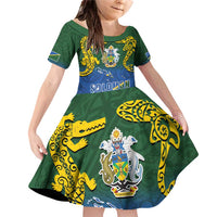 Solomon Islands Family Matching Off Shoulder Short Dress and Hawaiian Shirt The Guardians-Tribal Crocodile and Shark Melanesian Tattoo