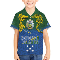 Solomon Islands Family Matching Off Shoulder Short Dress and Hawaiian Shirt The Guardians-Tribal Crocodile and Shark Melanesian Tattoo