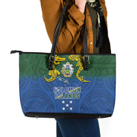 Solomon Islands Leather Tote Bag The Guardians-Tribal Crocodile and Shark Melanesian Tattoo
