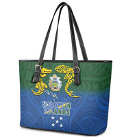Solomon Islands Leather Tote Bag The Guardians-Tribal Crocodile and Shark Melanesian Tattoo