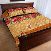 Hawaii Hibiscus Quilt Bed Set Turtles and Tribal Motifs Vintage Floral Style
