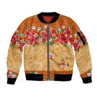 Hawaii Hibiscus Sleeve Zip Bomber Jacket Turtles and Tribal Motifs Vintage Floral Style