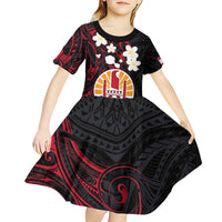 French Polynesia Tiare Day Kid Short Sleeve Dress Seal and Polynesian Pattern
