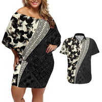 Bula Hibiscus Festival Couples Matching Off Shoulder Short Dress and Hawaiian Shirt Tapa Pattern Half Style