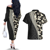 Bula Hibiscus Festival Couples Matching Off The Shoulder Long Sleeve Dress and Hawaiian Shirt Tapa Pattern Half Style