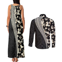 Bula Hibiscus Festival Couples Matching Tank Maxi Dress and Long Sleeve Button Shirt Tapa Pattern Half Style
