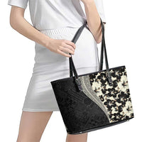 Bula Hibiscus Festival Leather Tote Bag Tapa Pattern Half Style