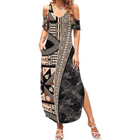 Bula Hibiscus Festival Family Matching Summer Maxi Dress and Hawaiian Shirt Fijian Masi Pattern Half Style