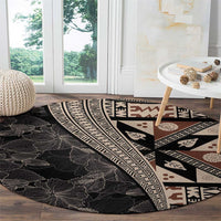 Bula Hibiscus Festival Round Carpet Fijian Masi Pattern Half Style