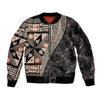 Bula Hibiscus Festival Sleeve Zip Bomber Jacket Fijian Masi Pattern Half Style