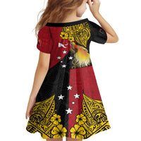 Papua New Guinea Independence Day Family Matching Off The Shoulder Long Sleeve Dress and Hawaiian Shirt Bird-of-Paradise with Map and Polynesian Pattern