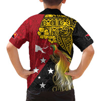 Papua New Guinea Independence Day Family Matching Off Shoulder Maxi Dress and Hawaiian Shirt Bird-of-Paradise with Map and Polynesian Pattern