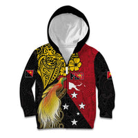 Papua New Guinea Independence Day Kid Hoodie Bird-of-Paradise with Map and Polynesian Pattern