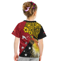 Papua New Guinea Independence Day Kid T Shirt Bird-of-Paradise with Map and Polynesian Pattern