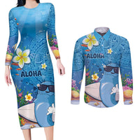 Aloha Hawaiian Monk Seal Couples Matching Long Sleeve Bodycon Dress and Long Sleeve Button Shirt Polynesian Tattoo The Ocean and Undersea Vibe