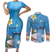 Aloha Hawaiian Monk Seal Couples Matching Short Sleeve Bodycon Dress and Long Sleeve Button Shirt Polynesian Tattoo The Ocean and Undersea Vibe