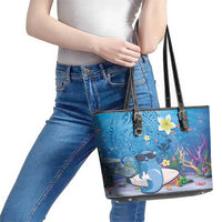 Aloha Hawaiian Monk Seal Leather Tote Bag Polynesian Tattoo The Ocean and Undersea Vibe